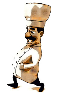 Cartoon van onze chef.